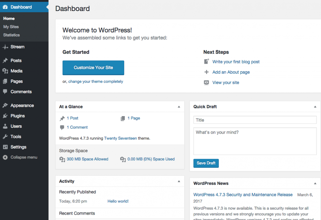 The WordPress Dashboard